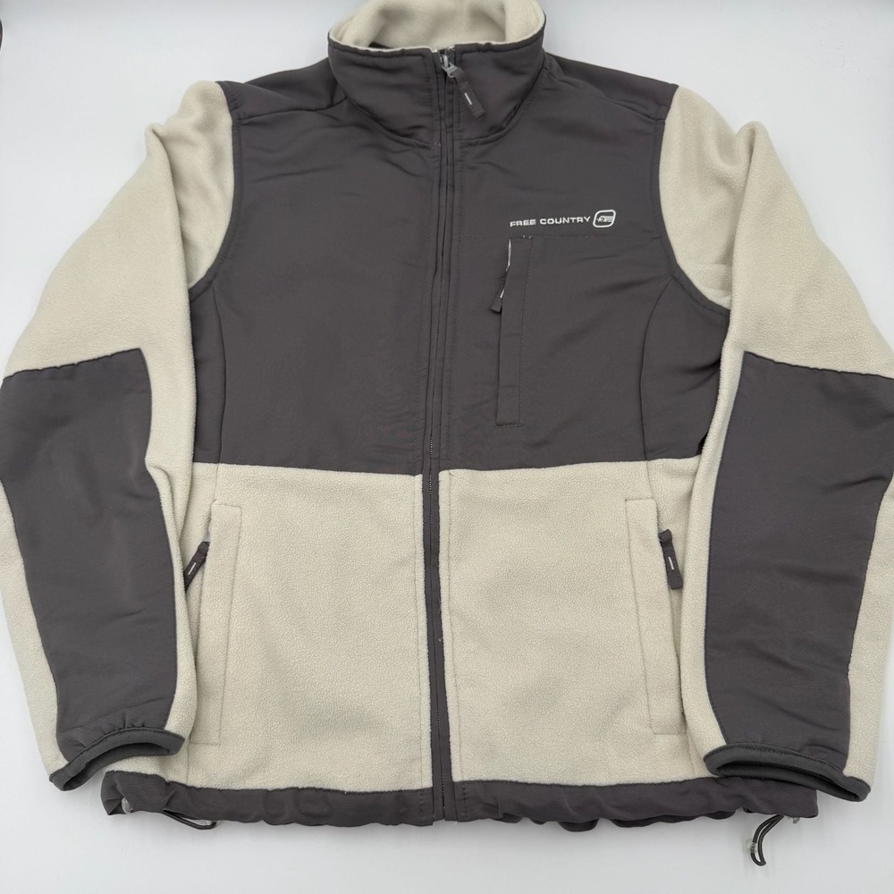 Free Country Womens Fleece Jacket Gray Cream Colorblock Full Zip Medium